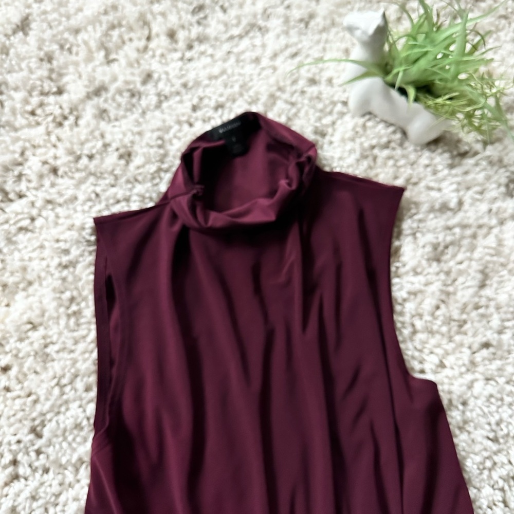 Halogen silky maroon fall turtleneck short red evening cocktail party dr… - Picture 2 of 5